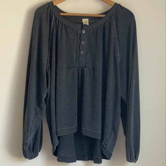 Free People We The Free Washed Black Acadia Henley Top Oversized Size Small - Picture 3 of 12